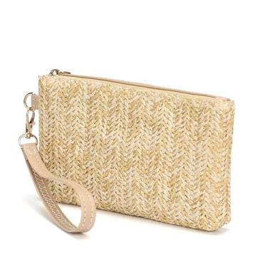 Imagem de Bolsa clutch feminina de palha de verão para praia com zíper, Bege, 0.39 liters