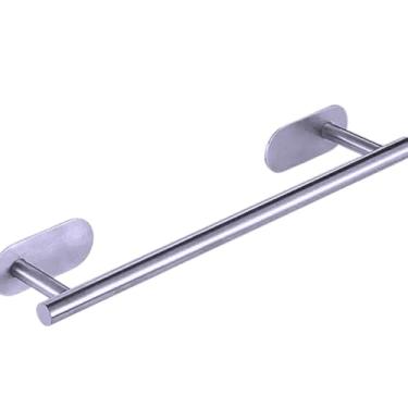 Imagem de Suporte Toalha Leve Aço Inox Banheiro Adesivo 3M Preto Prata Dourado Barra 55cm(Prateado)