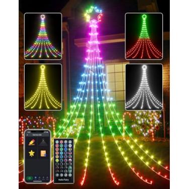 Imagem de Luzes de Natal inteligentes para quintal – Luzes de cascata LED com tema de Halloween de 16,5 m com controle remoto de aplicativo, sincronização de música, plugue de efeitos dinâmicos 245 LEDs para