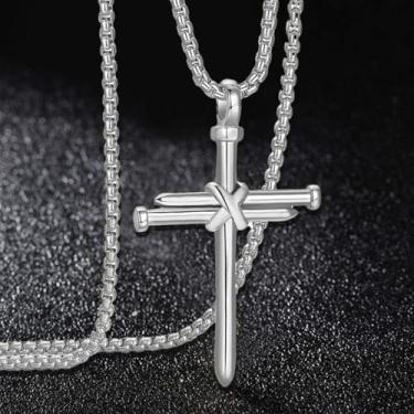 Imagem de Colar masculino de cruz de aço inoxidável - corrente de 61 cm com pingente de design de unhas (preto/ouro/prata), one size, Aço inoxidável, Sem Pedra Preciosa