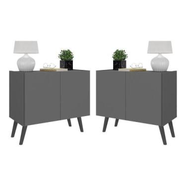 Imagem de Kit 2 Mesas De Cabeceira Retrô 2 Portas Mp4138 Grafite preto - MULTIMO