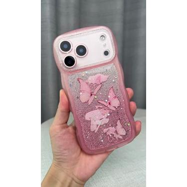 Imagem de HOGGU Capa compatível com iPhone 17 Pro Max, linda ondulada [proteção total da câmera] capa de telefone borboleta brilhante com cartolina de glitter faça você mesmo, capa de telefone transparente de