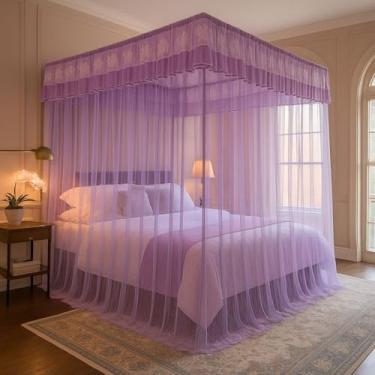 Imagem de Mosquiteiro Palácio Cortinado Casal/Queen – Renda Importada Volta ao Mundo, Anti-Mosquito, 2,00m comprimento(2 unidades,lilas)