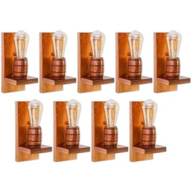 Imagem de Kit 9 Arandelas Barril Delenha Decor Madeira Maciça - Mogno