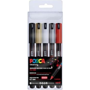 Imagem de Estojo com 5 Canetas Marcadoras Posca PC1MR  Traço Extra Fino 0,7mm