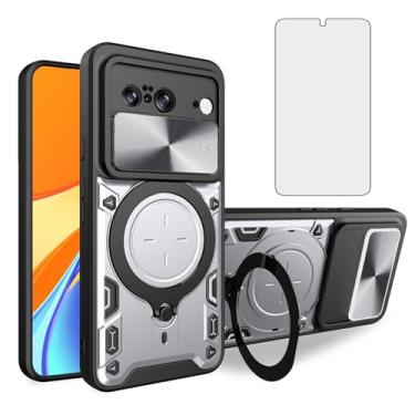 Imagem de Asuwish Capa de celular para Google Pixel 8 5G Slide Camera Magnetic Cover com protetor de tela de vidro temperado e suporte de anel acessórios para celular híbrido fino Pixel8 oito mulheres homens