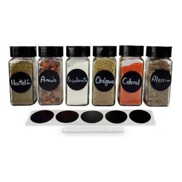 Imagem de 10X Kit 06 Pote Quadrado Único Em Vidro 130Ml P/Tempero C/T