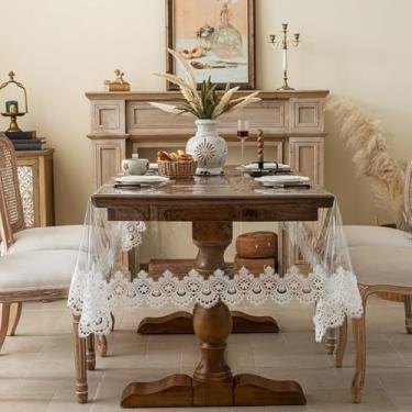 Imagem de Huierxun Toalha de mesa quadrada transparente à prova d'água de TPU com borda de renda bordada 149 x 149 cm toalha de mesa transparente para cozinha e piquenique (branca, 150 x 150 cm)