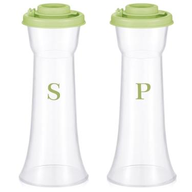 Imagem de Romooa Conjunto de 2 saleiros e pimenteiros de plástico com tampas, grande ampulheta, saleiro à prova de umidade, recipiente de pimenta para casa, restaurante, acampamento, Natal, cozinha, presentes