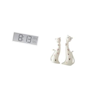 Imagem de Fenteer Relógio de Parede Digital, Relógio de Mesa Multiuso, Grande Display de Temperatura E Umidade para Escritório, Quarto, Casal de Gatos, Esculturas, Está