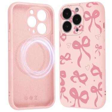 Imagem de Vulfwela Capa de telefone fofa com laço de coração coquete para iPhone 16 Pro Max capa magnética de 6,9 polegadas, compatível com Magsafe, capa de padrão de laço de fita estética proteção de silicone