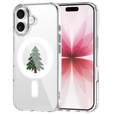 Imagem de OFQKOAKS Capa para iPhone 16 Pro Max, compatível com MagSafe, linda árvore de Natal feminina, capa magnética de inverno, capa protetora fina e transparente para mulheres e meninas