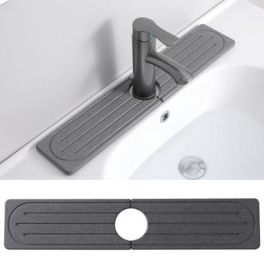 Imagem de Kowiofame Tapete de torneira 19,6 x 9,9 cm cozinha banheiros pia torneira tapete cinza absorvente pedra diatomita pia drenagem bandeja de secagem
