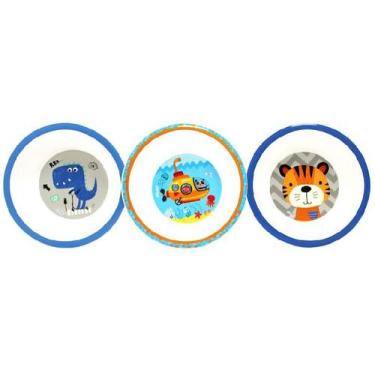 Imagem de Kit 3 Prato Fundo Bowl Tigela Infantil Clingo Tigre Dino Submarino