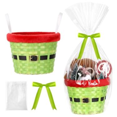 Imagem de Threehoney Conjunto de cestas vazias de presente de Natal de 22 x 18 cm para encher com cinto de Natal para suprimentos de aniversário de Natal (cinto de Natal, vermelho, verde)