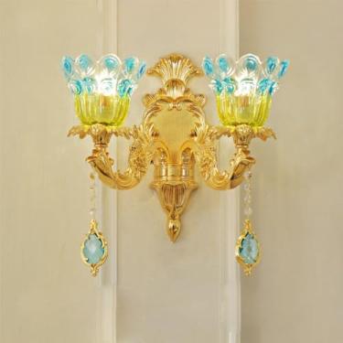 Imagem de Luminária de parede contemporânea de cristal para interiores, estilo europeu, luxuosa, com LED, para decoração de sala de estar, quarto, escritório, quarto modelo, hotel, casa de campo, corr