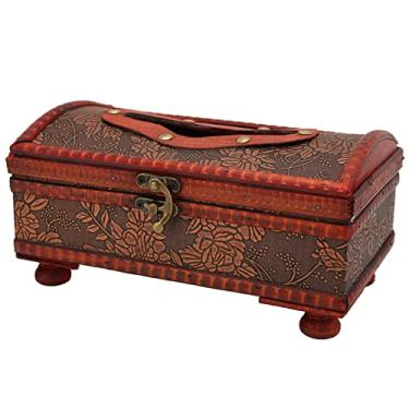 Imagem de Caixa de tecido de madeira Estojo de armazenamento de guardanapo retrô Lindo suporte de toalha decorativo para loja de massagem Salão de beleza Material composto de madeira PU 21