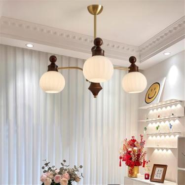 Imagem de Lustre contemporâneo de latão para sala de estar com LED, estilo retrô, criativo, para restaurante, quarto, escritório, hotel, casa de campo, café, luminária pendente (B 3 lâmpadas)