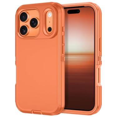 Imagem de I-HONVA Capa para iPhone 17 Pro, à prova de choque, à prova de poeira/queda, 3 camadas, proteção total [sem protetor de tela] Capa resistente para Apple iPhone 17 Pro de 6,3 polegadas 2025, laranja