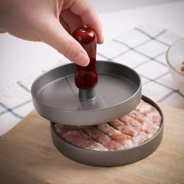 Imagem de Forma para Hambúrguer Profissional em Alumínio, Molde Gourmet para Carne, 11,5cm de Diâmetro, 7,5cm de Altura, Base Texturizada com Marcas de Grelha