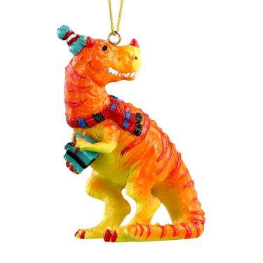Imagem de Ornamento de Natal de dinossauro – Enfeites de dinossauro 3D de resina para crianças 2025 para decorações de árvore de Natal, pingente de desenho animado, figuras de dinossauros, presente de pendurar