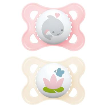 Imagem de MAM Baby Kit Com 2 Chupetas Original Com Bico Simétrico de Silicone SkinSoft para Crianças 0-6 Meses Com Caixa Esterilizadora, Rosa e Neutra