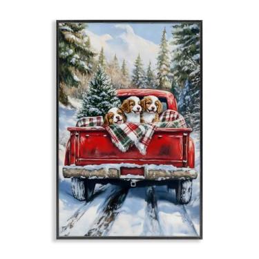 Imagem de Stupell Industries Christmas Truck Pups Trio Gray Framed Giclee Art, design by Petal Prints Design, 76 x 50 cm