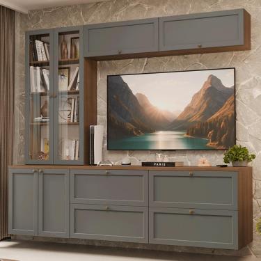 Imagem de Estante Sala de Estar com Rack + Cristaleira 230cm Rustic/Cinza Vik Madesa 01