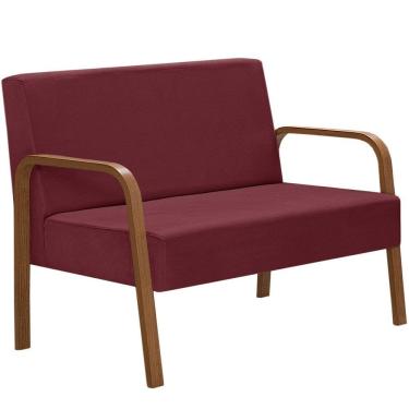 Imagem de Poltrona 2 Lugares Jade Braço Madeira Suede Bordô