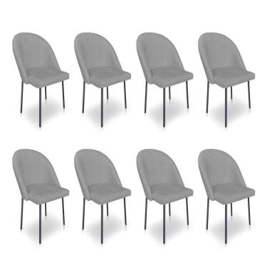 Imagem de Kit 8 Cadeiras Poltrona De Jantar Ariel Suede Grafite Pés De Ferro Preto - Pallazio
