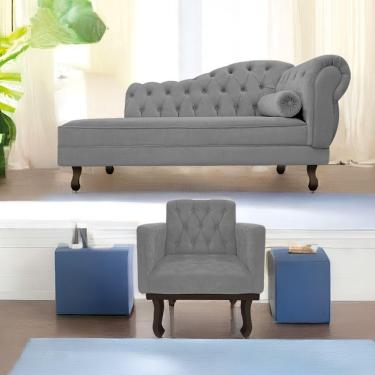 Imagem de Kit Diva Recamier Diana 185cm Lado Esquerdo e 01 Poltrona Classic Suede Cinza