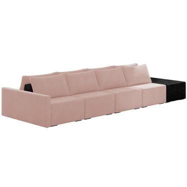 Imagem de Sofá Ilha Modular Para Sala 392cm Com Puff Dublin K01 Veludo Rosê E Sintético Preto - Lyam Decor