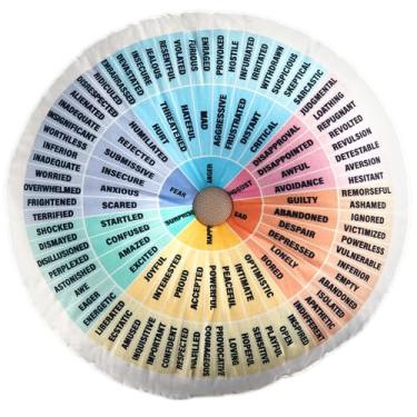 Imagem de party greeting Wheel of Emotions Feelings Almofada redonda de veludo sentimentos roda emoção almofada de assento círculo almofada de chão para escritório casa decoração de quarto presente conselheiro