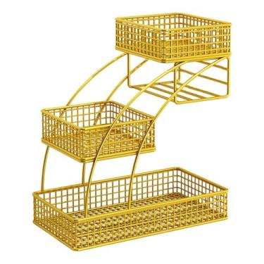Imagem de Bothyi Cesta de Frutas, Legumes, Pães E Lanches com 3 Níveis, Organizador de Cozinha Elegante E Multifuncional, Fruteira para Mesa de Jantar E Festas, Ouro