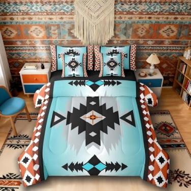 Imagem de Jogo de cama casal e edredom ocidental, decoração boho, asteca, 7 peças, étnico, tribal, flecha, retrô, geométrico, em uma bolsa, triângulo de diamante do sudoeste, decoração de quarto