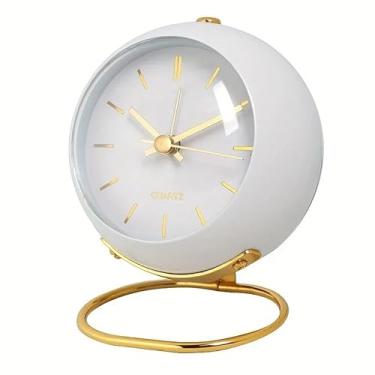 Imagem de Relógio Despertador Retrô Decorativo de Mesa, Design Moderno, Analógico Quartz, Base Dourada, 5 Cores Disponíveis, Silencioso, à Pilha (Branco)