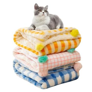 Imagem de Manta xadrez de lã de ovelha macia e fofa de lã de ovelha para cães e gatos (xadrez, 3 peças, pequeno)