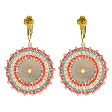 Imagem de Aloha Earrings Brincos pendentes de círculos com contas em tom dourado não perfurado, One Size, Metal, Sem pedra preciosa