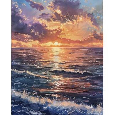 Imagem de VNUIEHG Pintura por números paisagismo para adultos, pintura a óleo faça você mesmo, kits de tinta acrílica por números para adultos iniciantes para decoração de parede de casa 41 x 50 cm