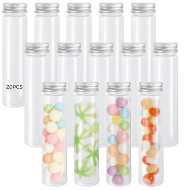 Imagem de LUMINFLY Tubos de teste de plástico transparente de 110 ml com tampas de rosca de metal, 20 peças, ideal para armazenamento e embalagem