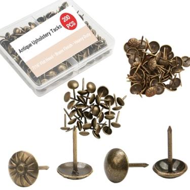 Imagem de Tachinhas de estofamento antigas 200 peças – pregos decorativos de cabeça plana de 7/40.6 cm para móveis, sofá, cadeira, cama, artesanato e projetos DIY – Alfinetes de estofamento resistente