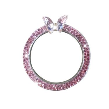 Imagem de HQRNYP Acessórios de carro com emblema de anel brilhante, capa de botão de partida do motor de carro, anel de tampa do botão de pressão para iniciar borboleta de strass brilhante, adesivo de botão de