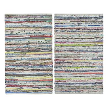 Imagem de COTTON CRAFT Tapete de pano Chindi de algodão – Pacote com 2 – 68,5 x 114,3 cm Tapetes de área reversíveis – Boho Farmhouse Tapete decorativo vibrante rústico para cozinha, entrada, sala de estar