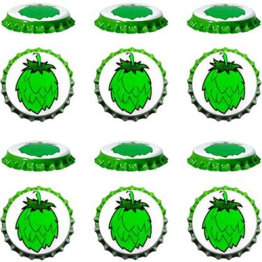 Imagem de Garrafas de cerveja coloridas Pry-Off Caps, absorção de oxigênio, Kombucha/Homebrew, padrão dos EUA de 26 mm, selo da coroa/cortiça, sem PVC, pacote com 12 (cone Hop)