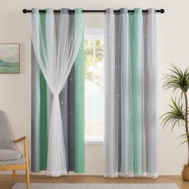 Imagem de Cortinas de quarto XiDi, verde arco-íris, de dupla camada, transparent