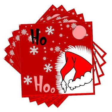 Imagem de Dulousia Guardanapos de Natal - Guardanapos de papel vermelho descartáveis com chapéu de Natal, decorações de festa de floco de neve de Natal, guardanapo de bebida de aniversário, suprimentos de
