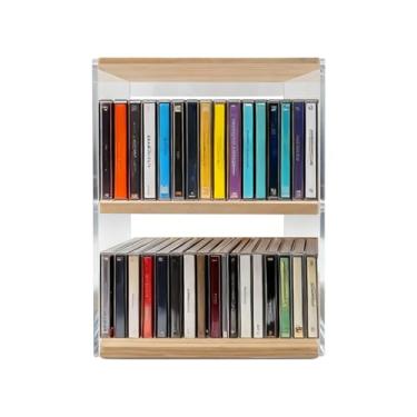 Imagem de BETAGT Suporte de CD organizador de mesa retrô de madeira para CDs, prateleira de armazenamento de CD, torre, dólar, adequado para sala de teatro, colecionáveis, suporte de mesa, cubo de proteção