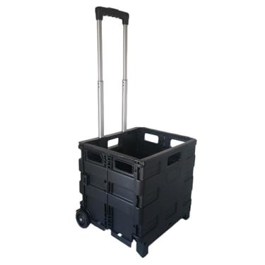 Imagem de SECO Carrinho dobrável de plástico de 35 kg com alça quadrada para compras, viagens e escritório, preto