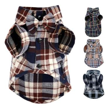 Imagem de Roupas para animais de estimação para cães e gatos, camisas polo xadrez de algodão adoráveis camisetas casuais para animais de estimação (marrom e azul, PP)