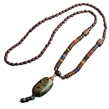 Imagem de DATOA Colar retrô colorido feito à mão com contas de madeira turquesa vintage esculpida tibetana com pingente de borla longa joia de madeira - peixe para mulheres, 16in, Zinco, Sem Pedra Preciosa